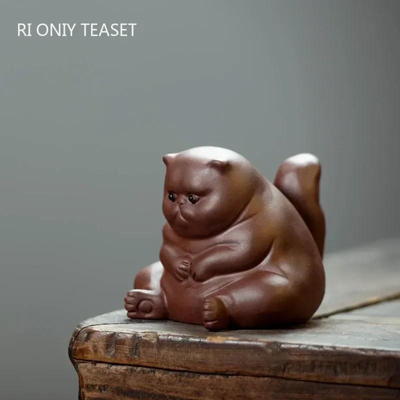 

Yixing Boutique Фиолетовая Глина Чай Pet Lucky Cat Фигурка Настольные Украшения Ручной Работы Скульптура Ремесла Домашний Чайный Сервиз Украшения Подарки 7X8X6.8CM