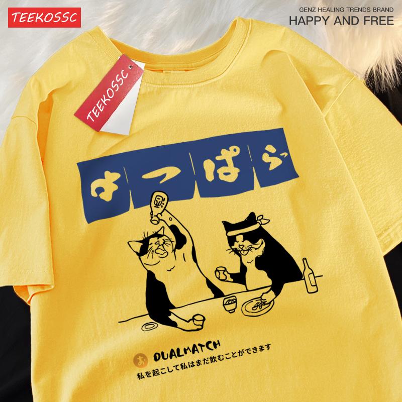Summer Cotton Woman TShirts Original Japanese Retro Cat Prints Tee Shirts Loose ONeck Soft Comfortable Tops Female Clothes