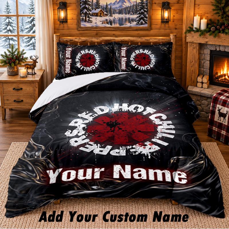 Red Hot Chili Peppers Pattern Bedding 3Pcs Set Custom Name, Bed Sheet And Pillowcases For Home Bedroom