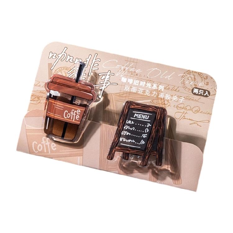 

Quality Retro Coffee Pattern Acrylic Paper Clip Bag Clip Clamps Set For Creative Journaling Scrapbooks And Office Use