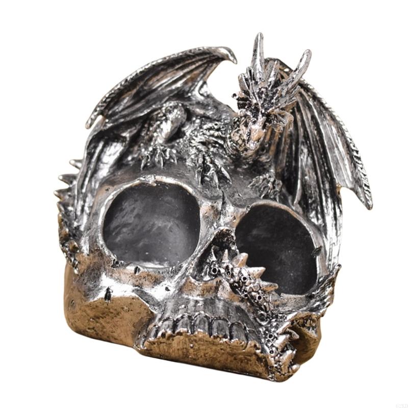 62KD Scary Dragon Skull Sculpture Halloween Decorative Resins Ornament Spices Stand