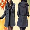 Women Hooded Double Breasted Wool Blend Coat Mid Length Slim Fit Long Sleeve Thick Warm Winter Trench Coat Plus Size S-5XL Elegant Outdoor Outerwear