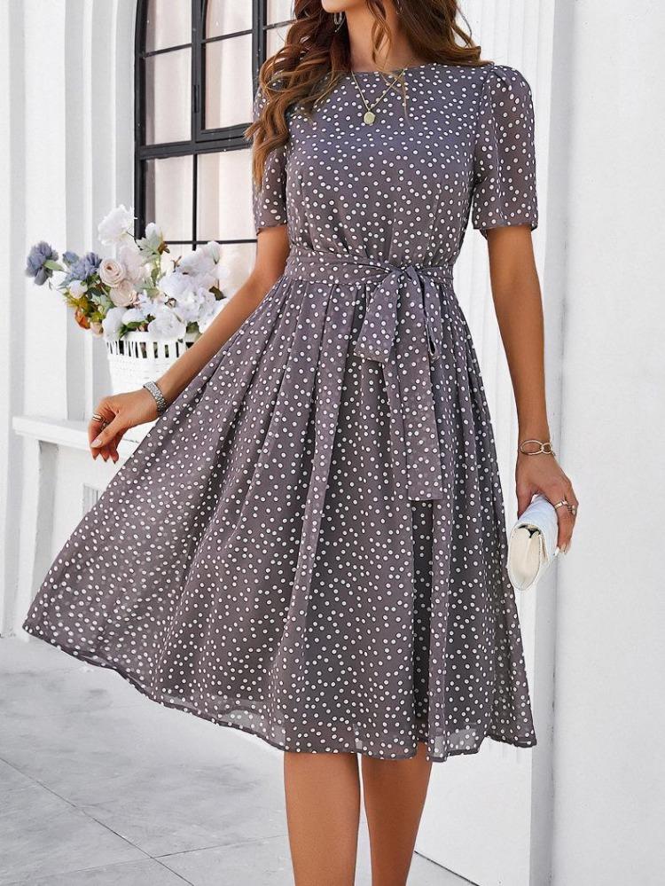 Women European American Polka Dot Lace Up Dress Diyun Spring Summer Collection Fashion Trendy