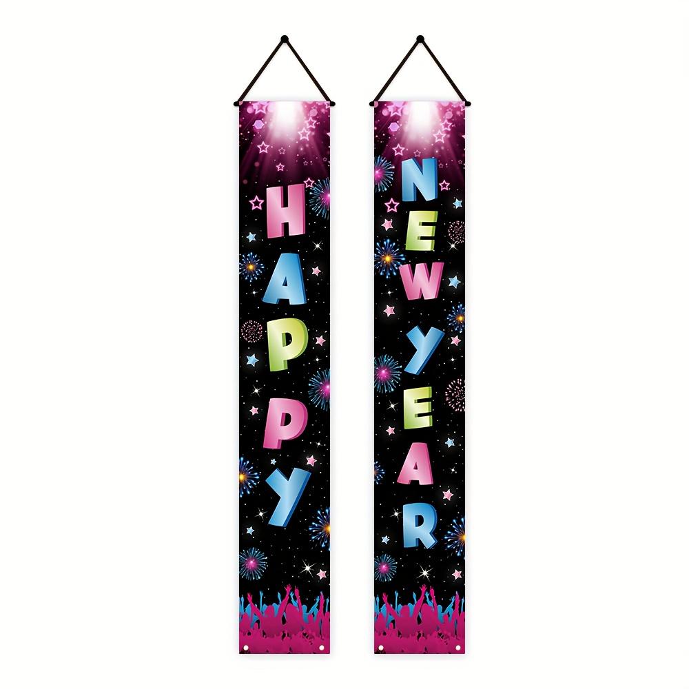 Happy New Year Couplet Banner Fireworks 1 Pair Polyester 180x30cm Indoor Outdoor Decor