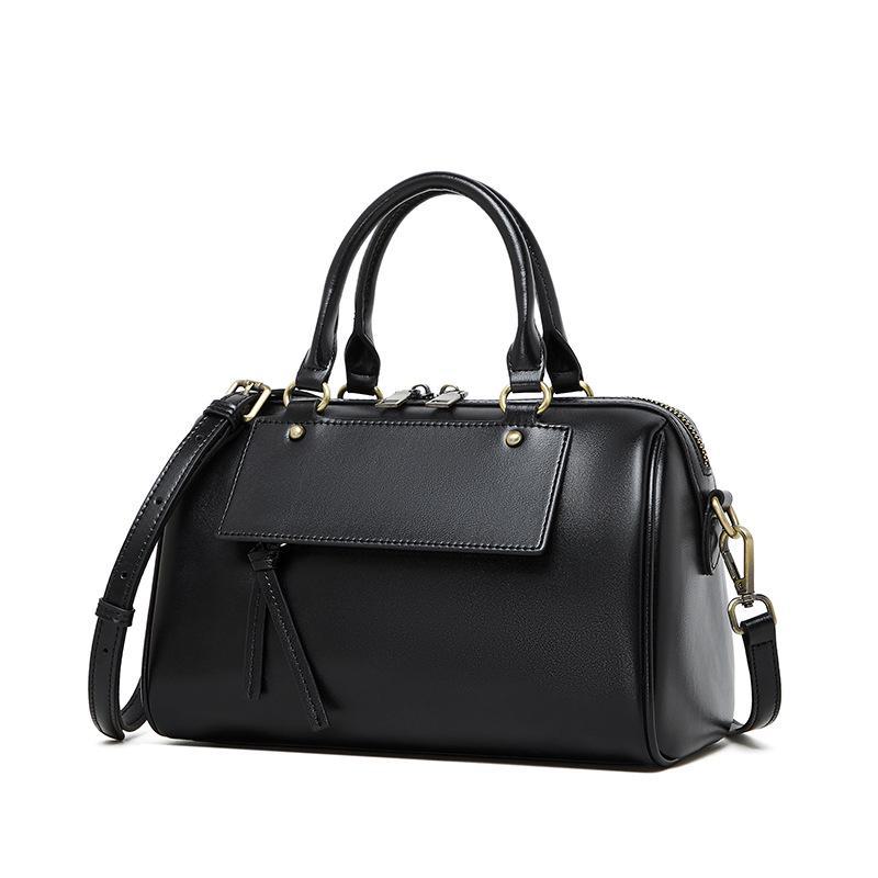 Women's Winter Leather Boston Pillow Bag: Fashionable Casual Cowhide Shoulder & Messenger Handbag