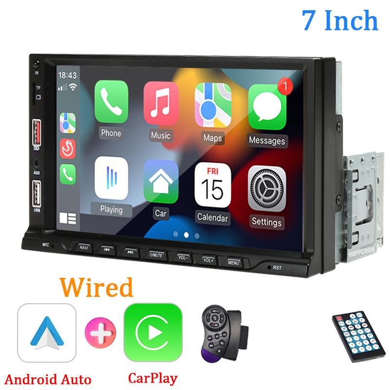 HIPPCRON Car MP5 Radio Carplay and Android Auto 7Inch HD Display Touch Screen for Vehicle Audio Player 1DIN Mirror Link Dual USB