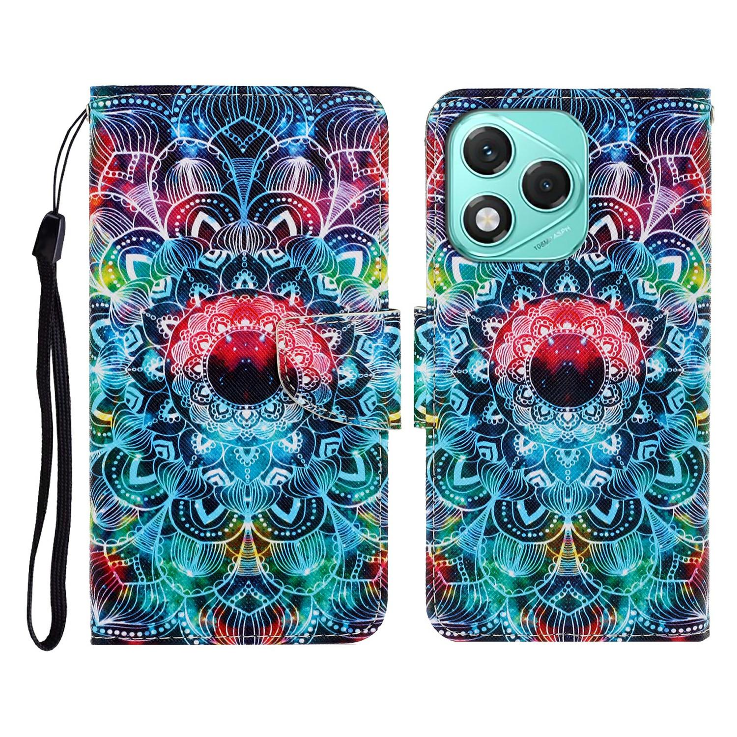 

For Honor 400 Lite 5G Case Pattern Printing Protective Leather Folio Phone Cover with Wrist Strap Mandala