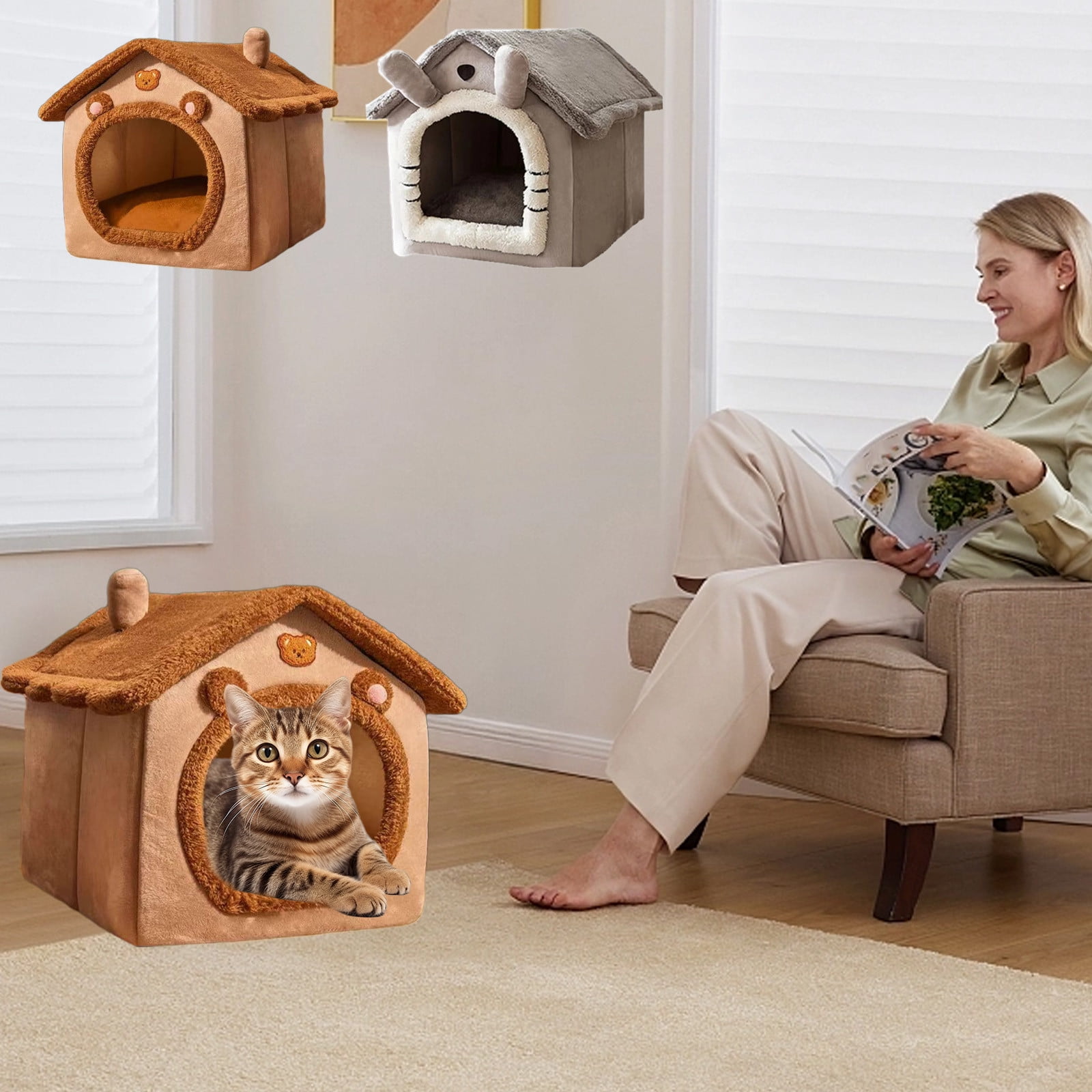 Foldable dog house kennel, winter warm mattress, suitable for small and medium dogs, cat bed, new product release, fabric, brown A коричневый