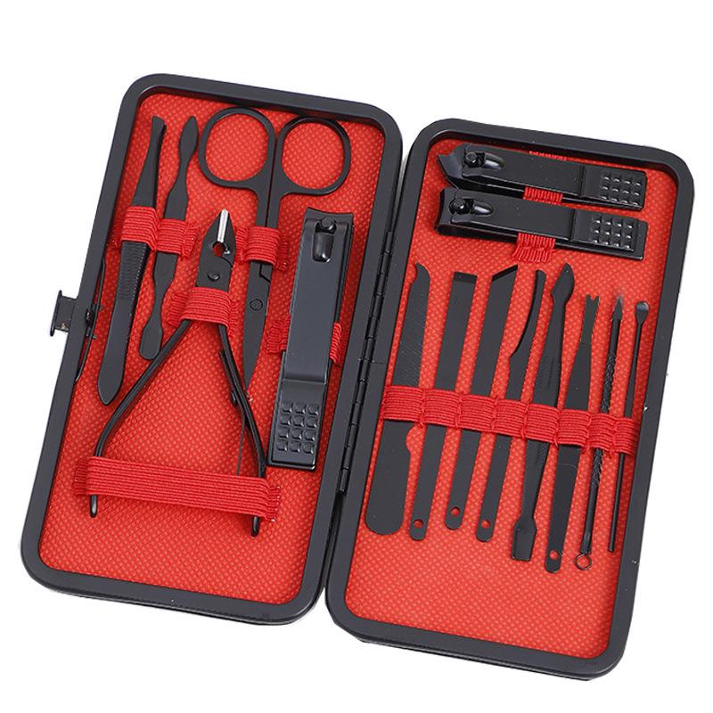 18-Piece Black Manicure Set: Nail Clippers & Art Tools