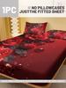 1 Simple modern Plant Flower Red Rose digital printed frosted Fitted Sheet,bedroom printed bed cover,bedding(No pillowcase)