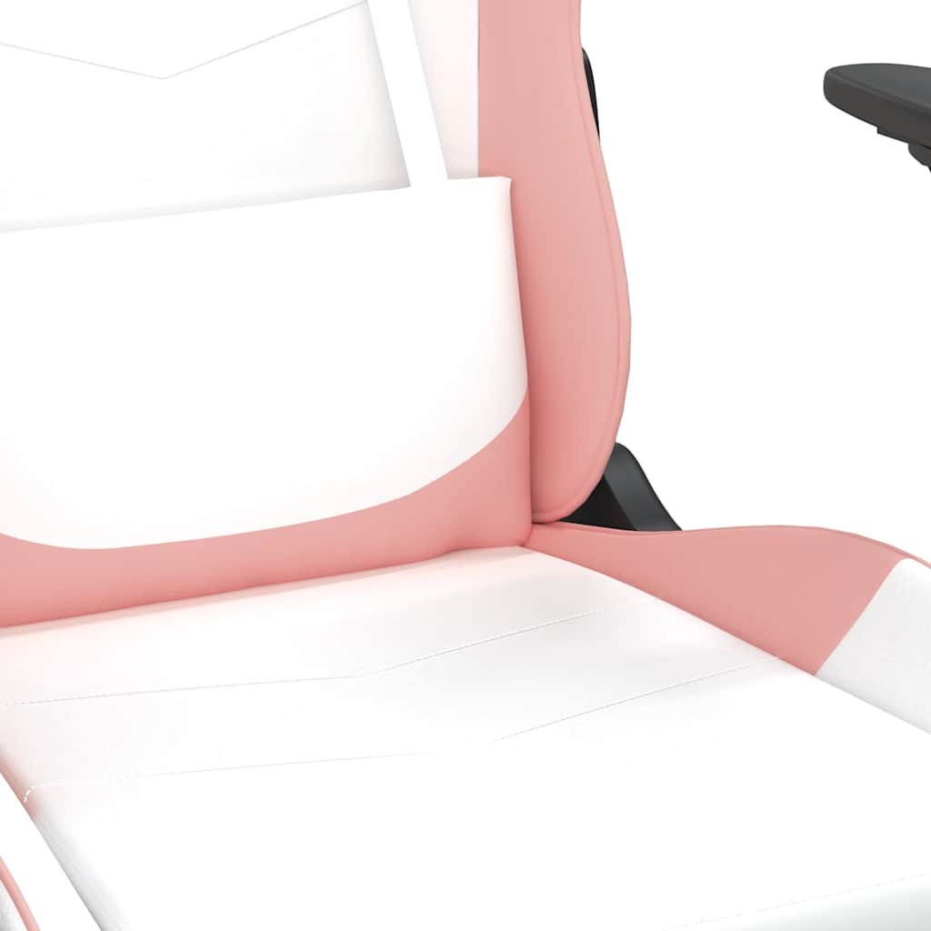 Gaming Chair with Massage Function and Footrest White and Pink PU Leather