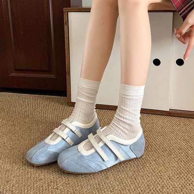 Dopamine Wears Velcro Shallow Mouth Casual Moral Training Shoes Women's 2025 Spring and Summer T Splicing Satin Mary Jane Shoes