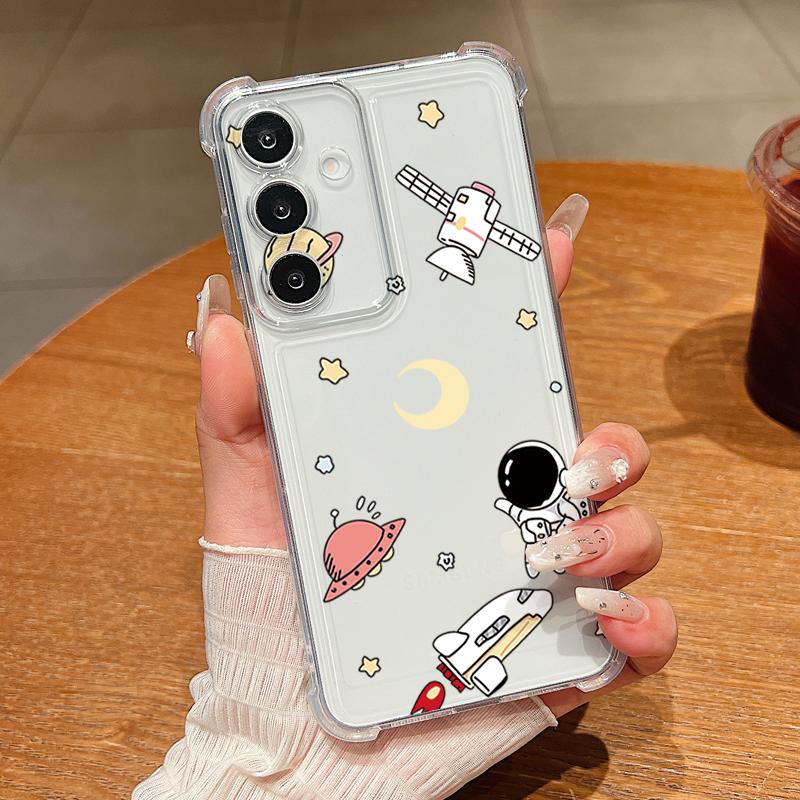 Cartoon Astronaut Print Phone Case For Samsung Galaxy A57 A37 A17 A56 A16 A55 A36 A26 A15 A35 A54 A53 Clear Shockproof TPU Cover