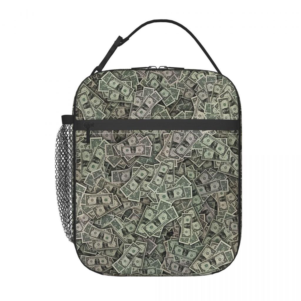 Dollar Bills Pattern Insulated Lunch Bag for Women Kids Portable Food Boxes Thermal Lunch Box Tote