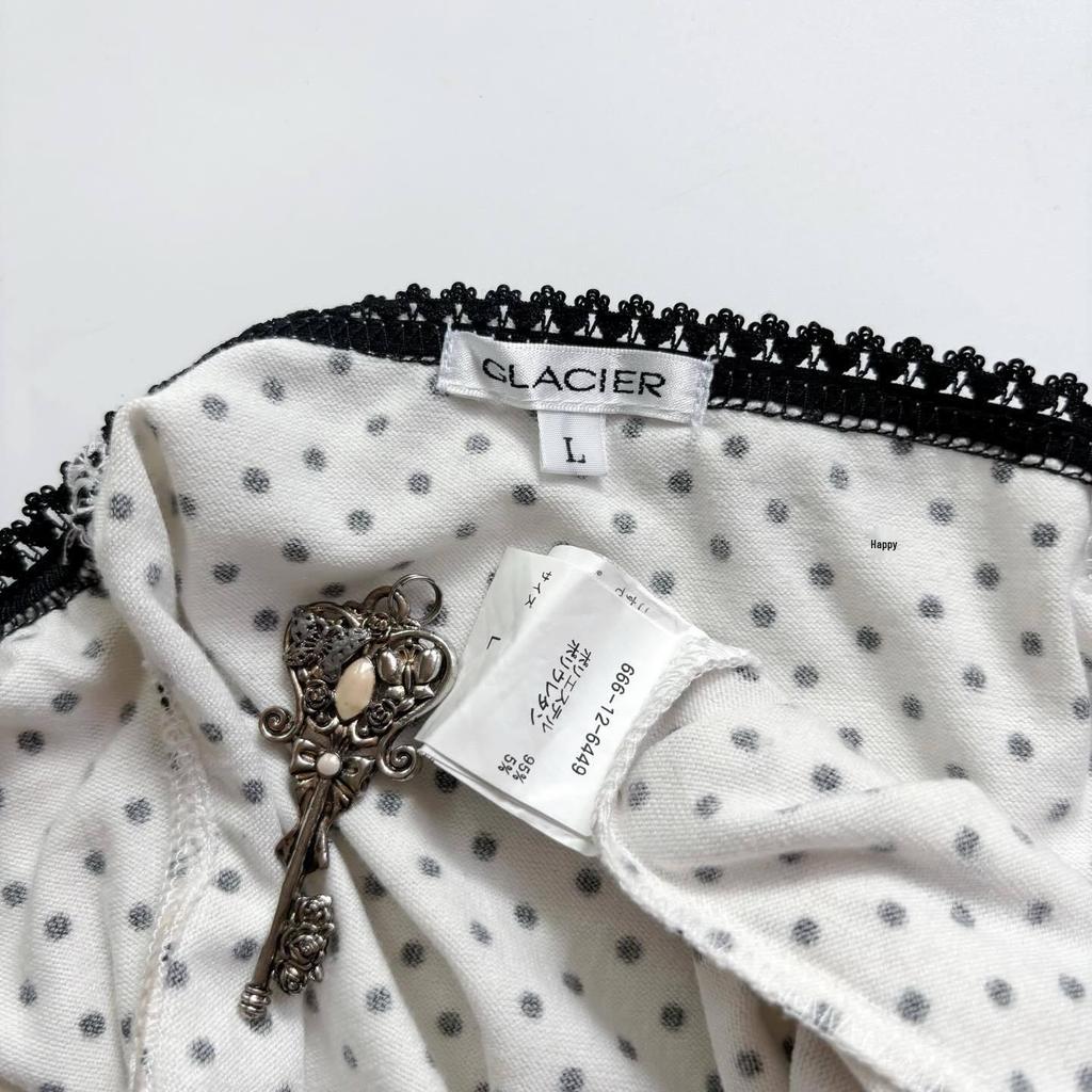 2026 French Retro Black & White Polka Dot Puff Sleeve Square Neck Top