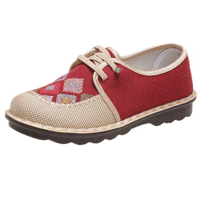 New Old Beijing Cloth Shoes Embroidered Women's Shoes Non-slip Soft Sole Middle-aged and Elderly Mother Shoes Retro Ethnic Style Flat-soled Single S