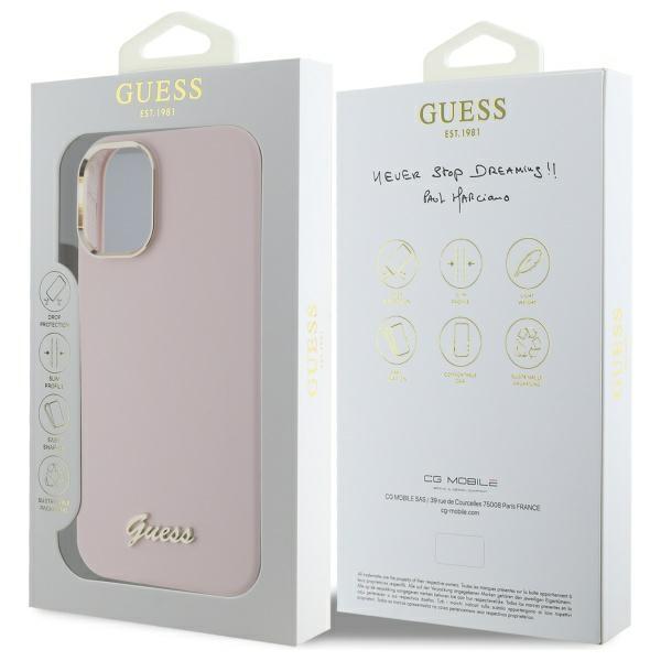 Guess Guhcp16Msmbslp Iphone 16 Plus 6.7 Różowy/Pink Hardcase Silicone Script Metal Logo & Frame