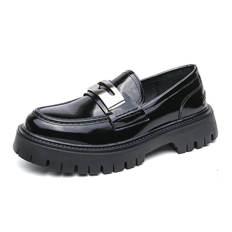 

Spring and Autumn platform business men s fashion glossy heightening leather shoes British one-pedal cover 38 чёрный