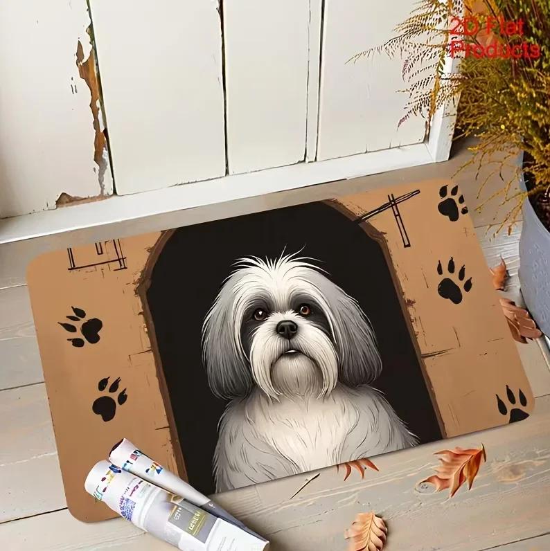 Retro Style Dog Carpet and Flower Home Mat Material Suitable for Entrance Laundry Room Living Room Door Home Decoration Carpet