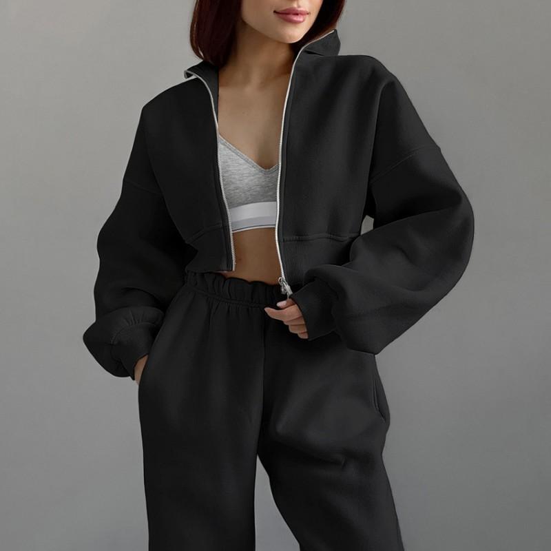 Womens Soft Fleece-Lined Long Sleeve Hoodie Elastic Waist Pants Set Casual Sporty Outfit Daily Wear