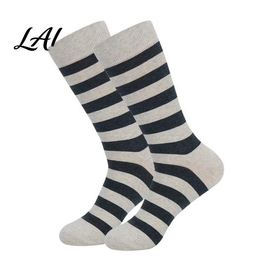 Moisture Wicking Athletic Socks 1 Pair Men's Stripe Crew Socks Mid-Calf Dress for Business Breathable Commuter Cotton Casual with High-Elastic
