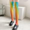 Damen Japanische Stile Anime Oberschenkelhohe Strümpfe Regenbogen Mehrfarbig Gestreiftes Muster Seide Über dem Knie Lange Socken Strumpfwaren