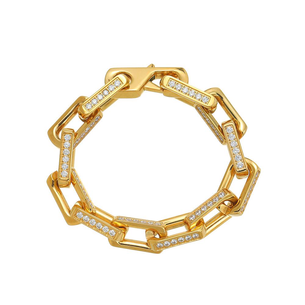 Wholesale Fashion Stainless Steel PVD 18k Gold Plated Paperclip Link Bracelet Inlaid Zircon Rectangular Chain Hip Hop Jewelry 7inch(17.78cm)