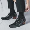 Men's British Style Height-Boosting Leather Dress Shoes - Pointed, Shiny, and Trendy for Weddings and Casual Wear.