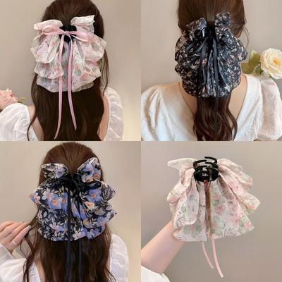 Französische Vintage Florale Schleife Flatterndes Band Greifspange Damen Elegant Temperament Pan Haar Haiklammer Mädchen Haaraccessoires