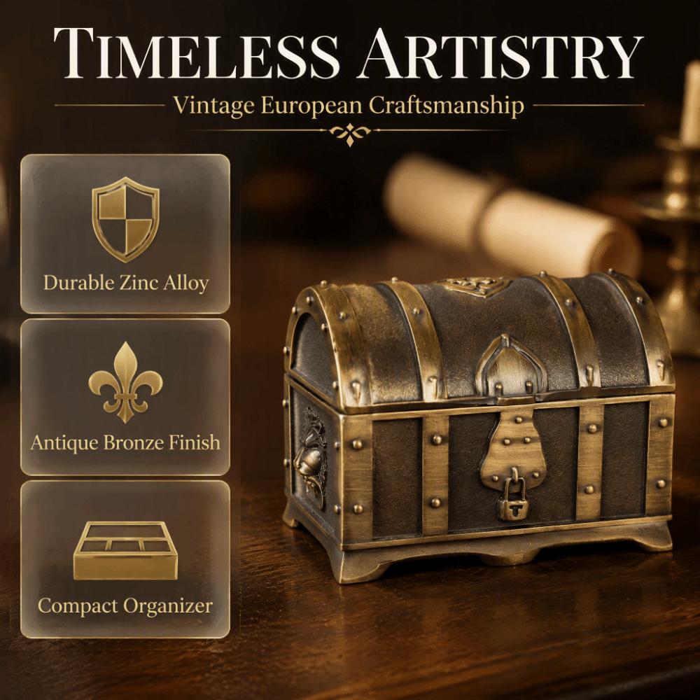 Zinc Alloy Jewelry Storage Case Engraved Pattern Metal Treasure Chest Dresser Tabletop