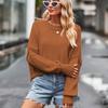 Ladies Autumn Winter Lantern Sleeve Round Collar Pullover Warm Solid Color Knitted Sweater Knitwear Top