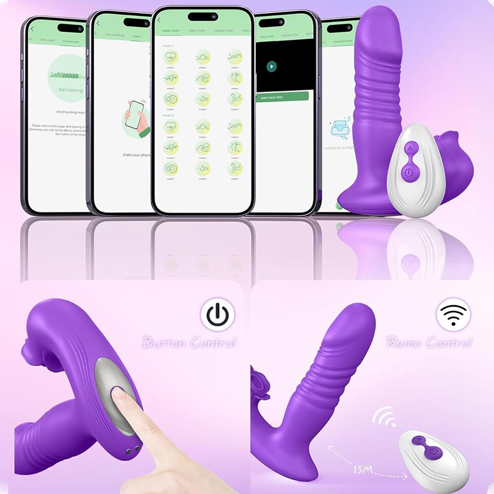 APP Rose Thrust Vibrator Strong Sucking Female Wearable G-spot Clitoris Stimulator Female Toy Clitoris Masturbator Dildo Sex Toy