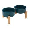 Raised Wood Stand Pet Food Bowls Ceramic Double Dish Set AntiTip Design Large Capacity Bowl for Cats Dog Feeding Use