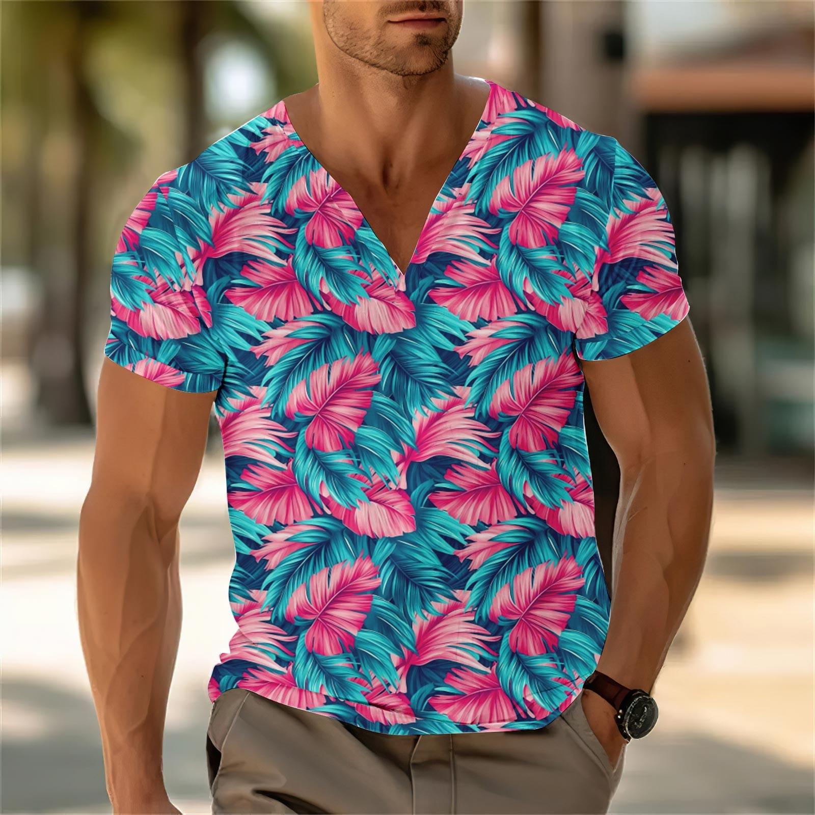 Men S V-Neck Casual Short Sleeved Loose Casual Fashionable Vacation Top L
