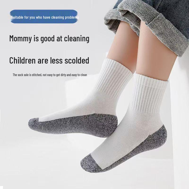Children's Four Seasons Mid-Calf Sport Socks: Sweat-Absorbent, Breathable Color Block Design for Boys and Girls