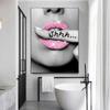 Schwarz und Rosa Toilettenposter Mode Rosa Frau Leinwandgemälde und Drucke HD-Bilder für Waschraum Badezimmerdekor Rahmenlos