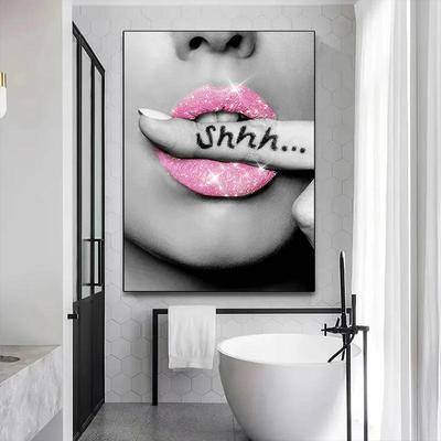 Schwarz und Rosa Toilettenposter Mode Rosa Frau Leinwandgemälde und Drucke HD-Bilder für Waschraum Badezimmerdekor Rahmenlos