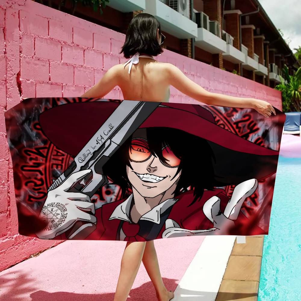 Anime H-Hellsing Mikrofaser Bedrucktes Strandtuch Bergsteigen Yoga Strand Schwimmen Laufen Saugfähiges Weiches Handtuch