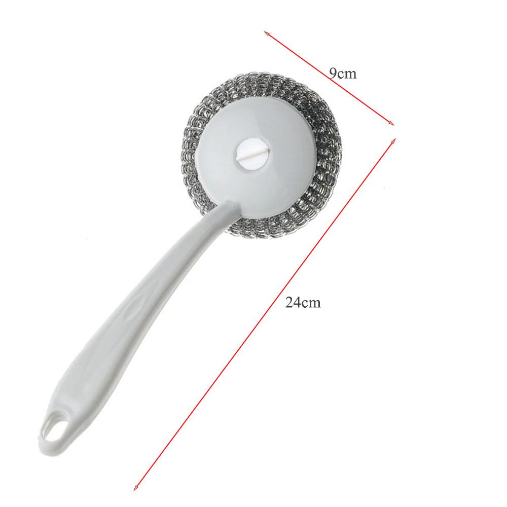 Steel Wire Ball Long Handle Brush Pan Dishes Cleaning Stainless Steel Cleaning Ball Household Wash Ball Wire Handle Brush