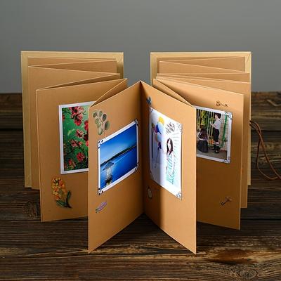 Kraft Paper Folding Album, Double-Sided Folds, Rope Design, for Lovers Birthday Wedding Growth Memory Book (Black/Khaki)