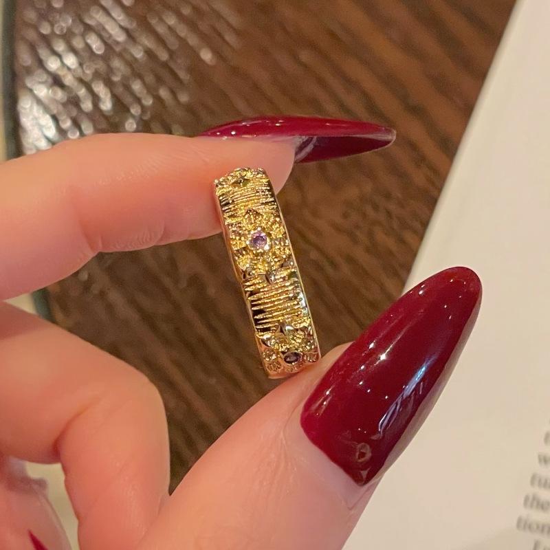 Nine Purple Fire Niche Design, Purple Zir*****Pen Ring With Diamonds, Personalized Light Luxury, Advanced Elegant Temperament Configuration