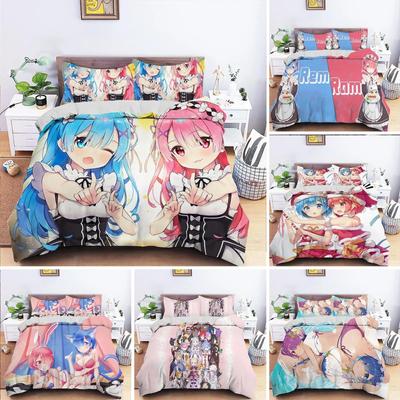 3D Tištěné Anime Re Zero Ram Rem Povlečení Přikrývka Ložnice Přikrývka Jednolůžko Dvojlůžko King Size Povlak na přikrývku Domácí textil
