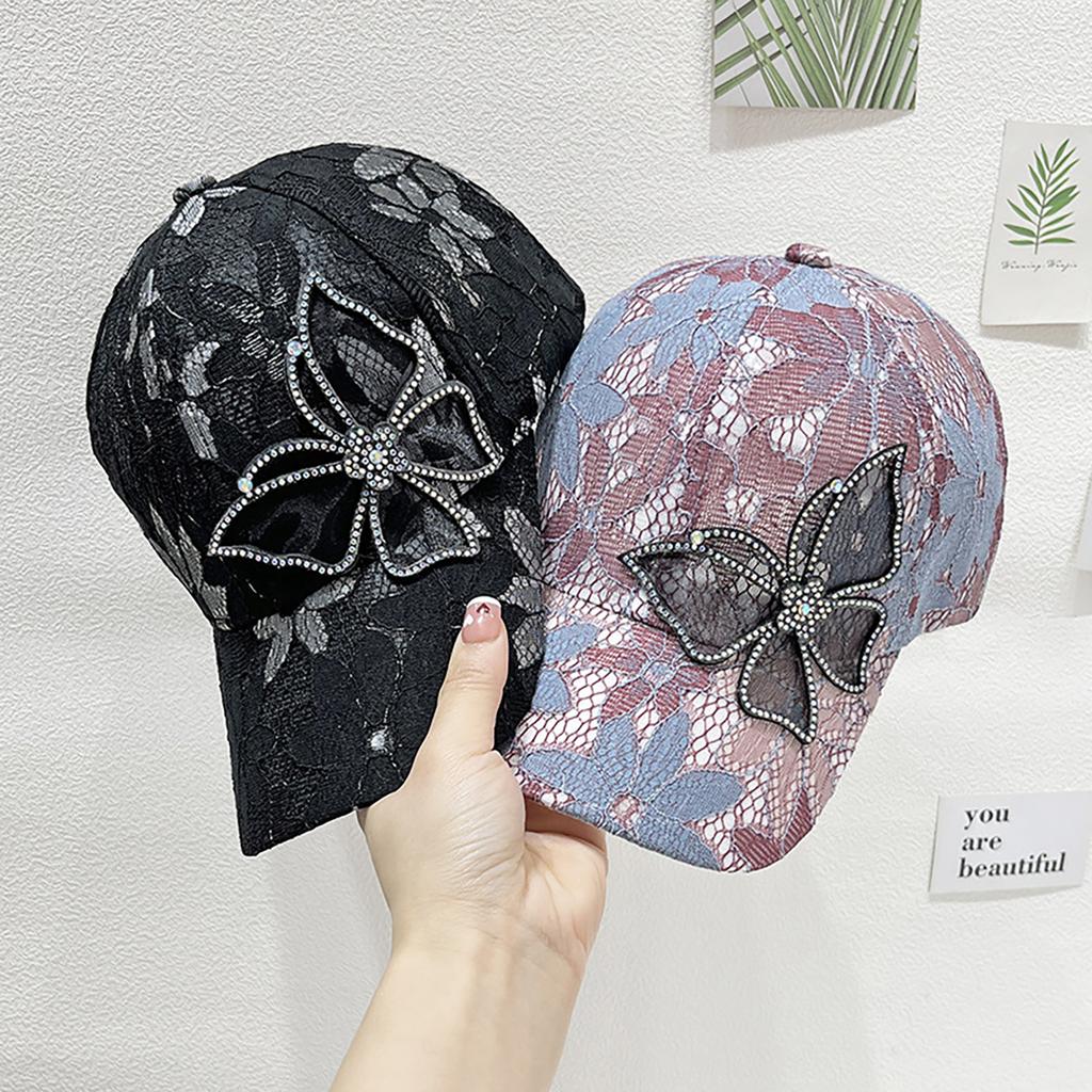 Fashion Butterfly Rhinestones Baseball Hat for Women Summer Mesh Breathable Floral Peaked Sunshade Cap Female Casual Outdoor Hat