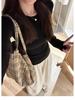 Women's Slim Fit Long-Sleeve T-Shirt, Solid Color, Ins Style, Brushed Fabric with Velvet Lining, Ideal Base Layer for All Seasons.