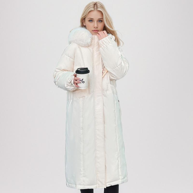 2024 Новая зимняя женская длинная хлопковая куртка женская меховая воротник утолщенная — фото 4