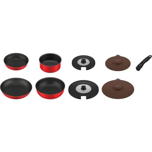 Thermos Durable Series 9-piece Frying Pan Set with Removable Handle CA for Gas Fire Bright Red KSC-9A BTR