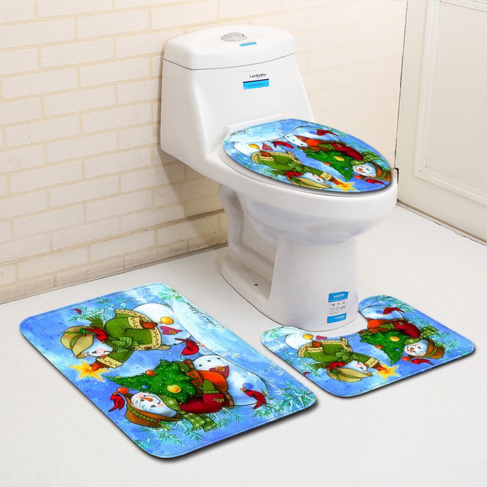 Christmas Bathroom Floor Mat Toilet Three-Piece Set