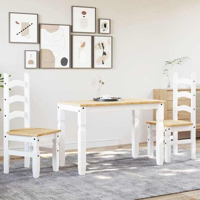 VidaXL Ensemble à manger Panama 3 pcs blanc bois de pin massif, ensemble de table à manger, table et chaises de cuisine, 3345196