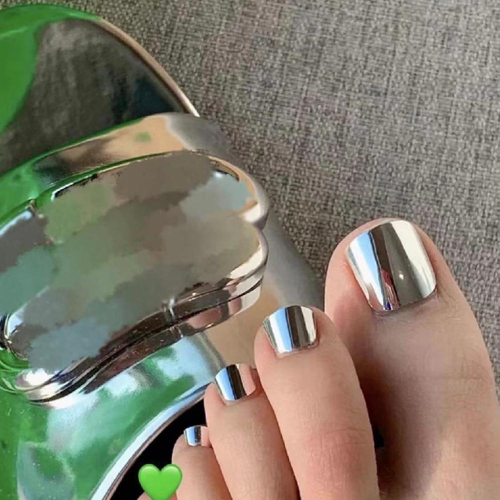 

Punk Silver Mirror Press-on Toenail Patches Metallic Silver (Glue Version)