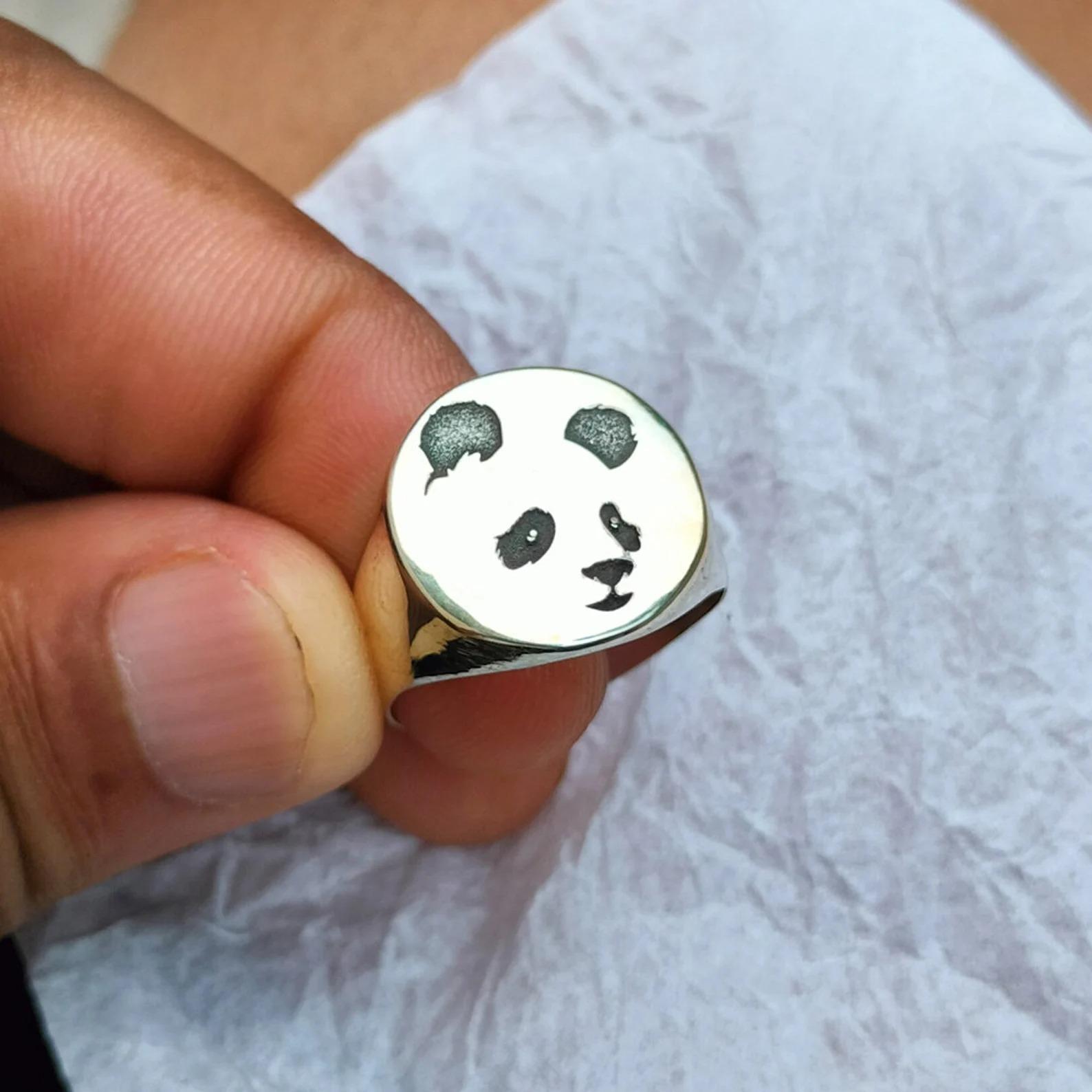 

Handmade Panda Signet Ring: 925 Sterling Silver Animal Jewelry 10 срібний